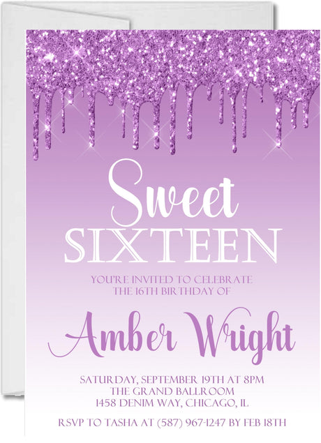 lavender sweet sixteen invitations elegant birthday theme