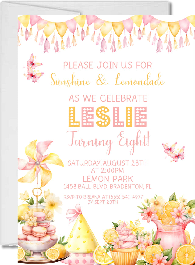 lemon birthday party invitations pink lemonade summer design