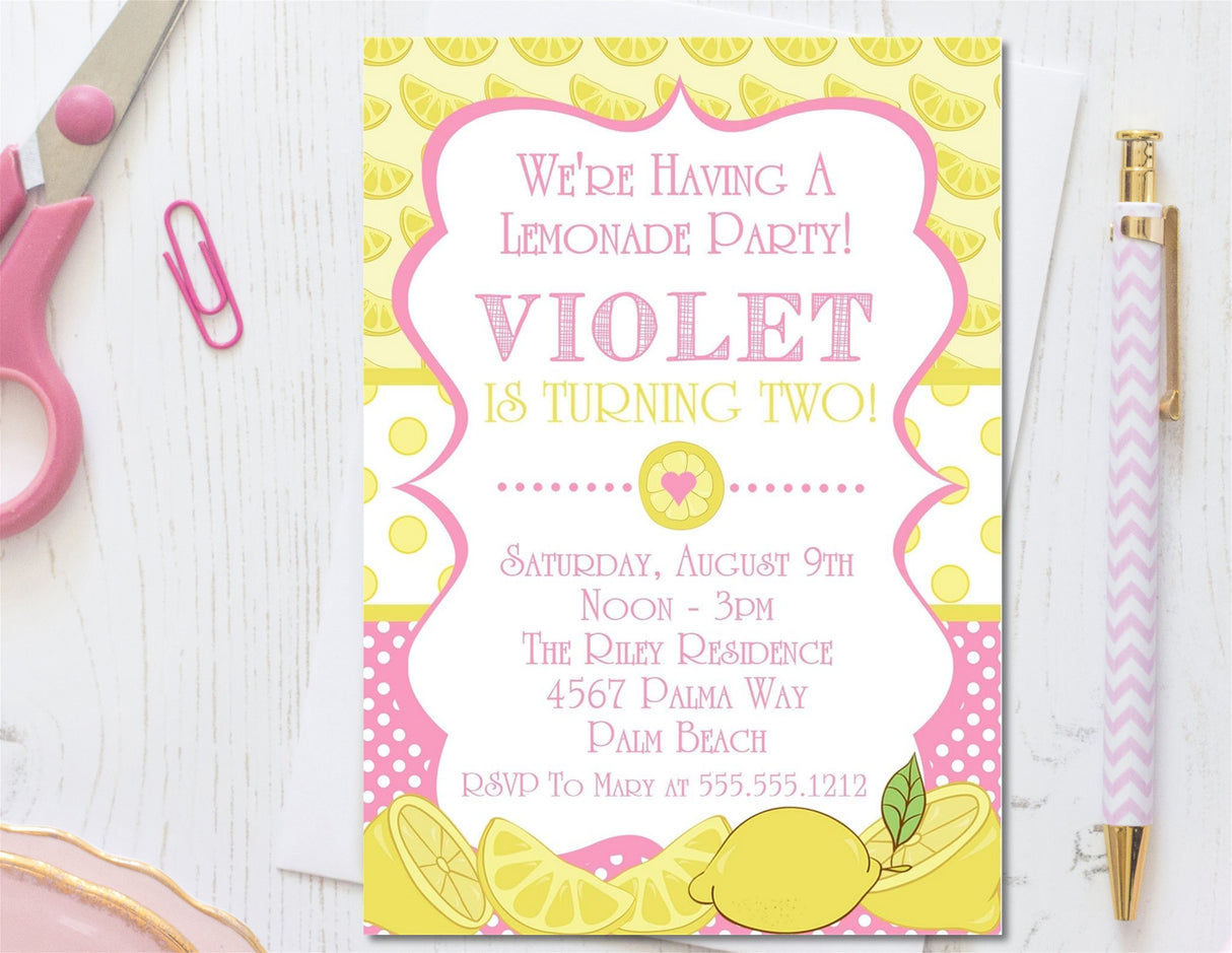 Pink Lemonade Birthday Party Invitations