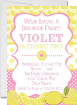 lemonade birthday party invitations pink yellow lemon design