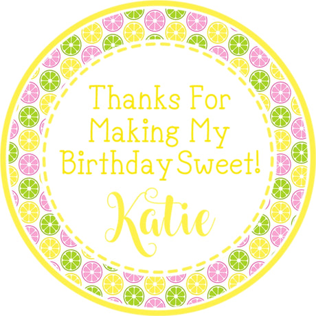 lemonade birthday sticker with lemons and drink pattern