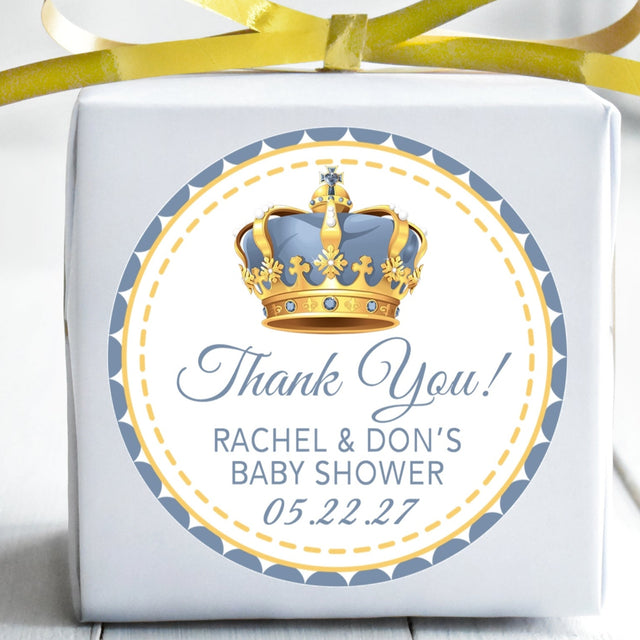light blue and gold crown baby shower sticker