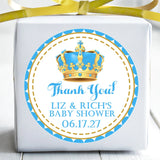 light blue and gold royal crown baby shower sticker