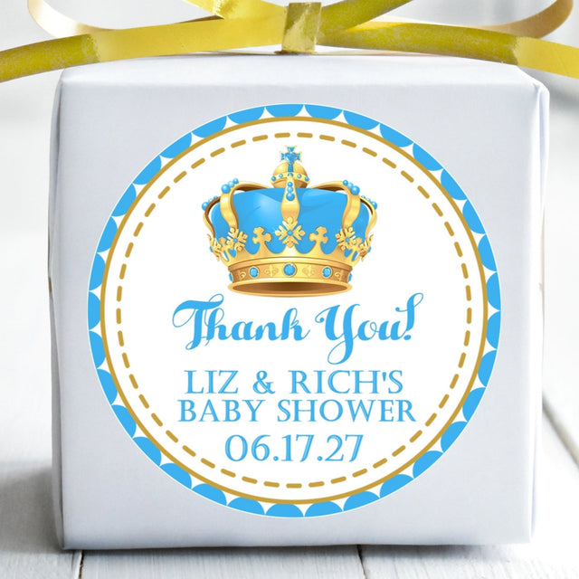 light blue and gold royal crown baby shower sticker