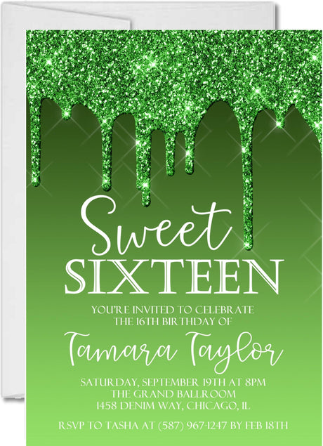 lime green sweet 16 invitation cards glamorous celebration style