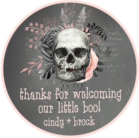 little boo baby shower sticker with skull design