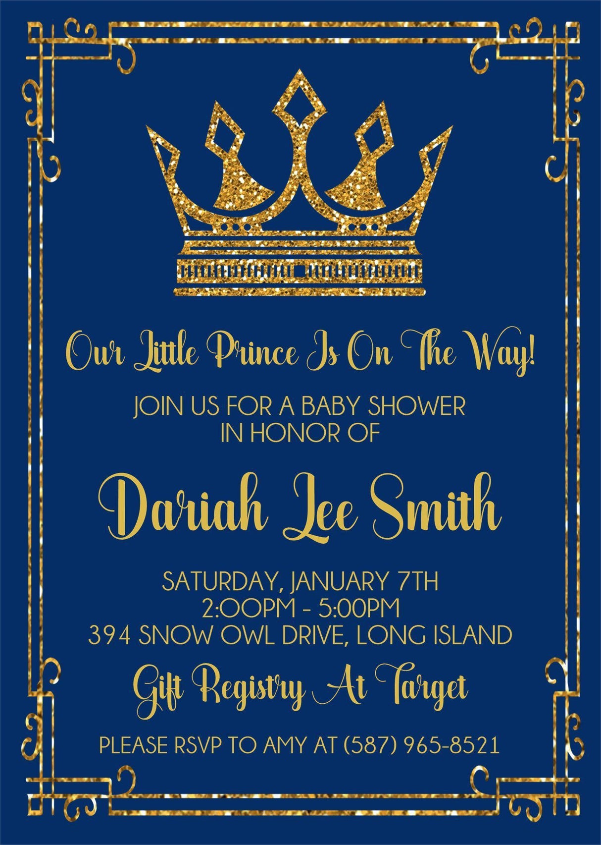 little prince baby shower invitations royal blue crown design
