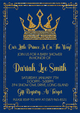 little prince baby shower invitations royal blue crown design