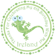 lizard birthday sticker with cute gecko and circular border design