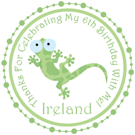 lizard birthday sticker with cute gecko and circular border design