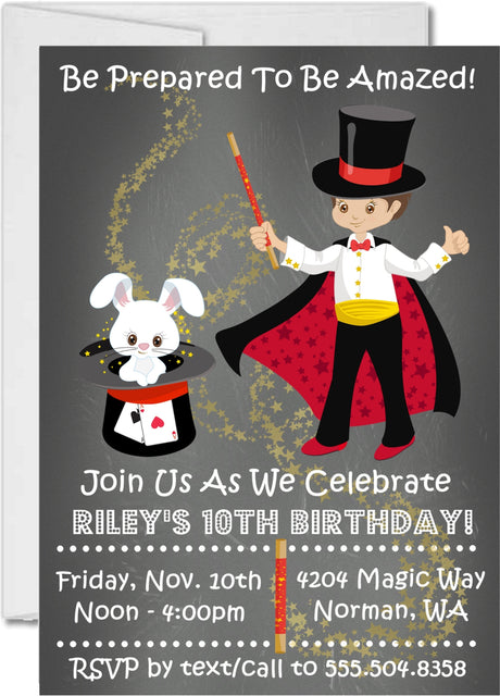 magician birthday invitations illusion show theme