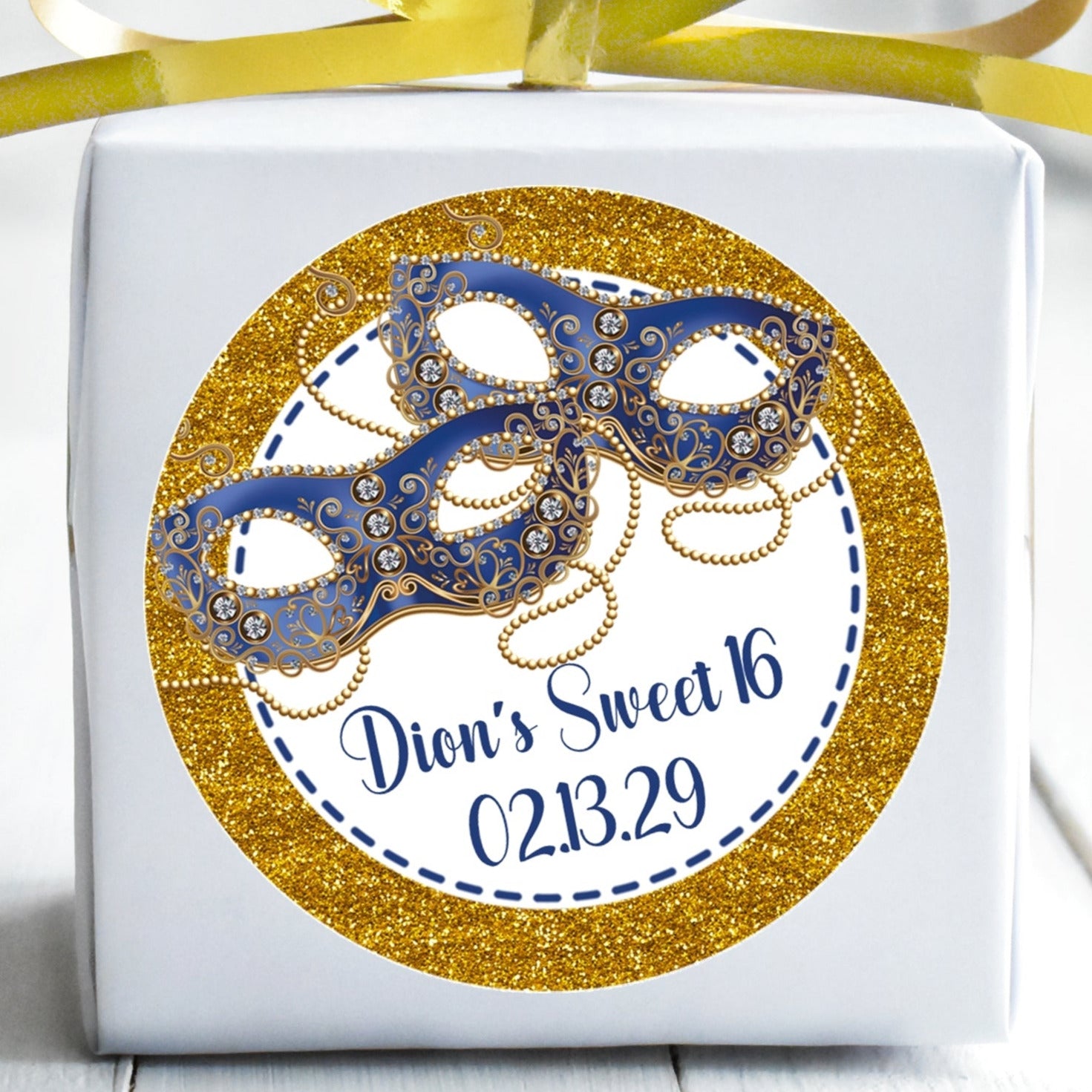 Gold and Blue Masquerade Party Stickers (Copy)