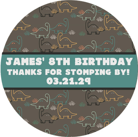 minimalist dinosaur favor sticker with modern prehistoric design