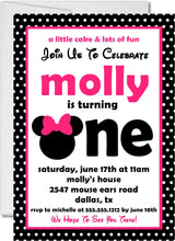 minnie mouse first birthday invitations pink black theme