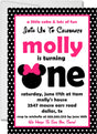 minnie mouse first birthday invitations pink black theme