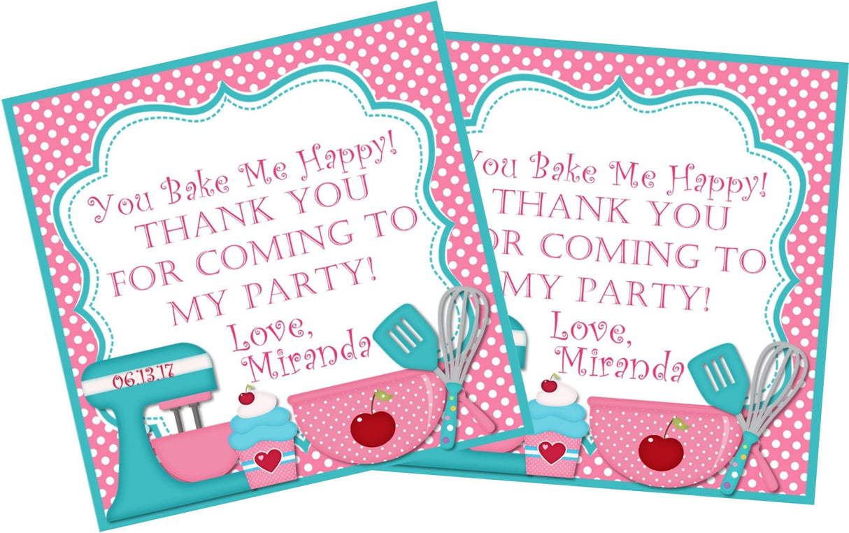 mixer and cupcake baking party favor label