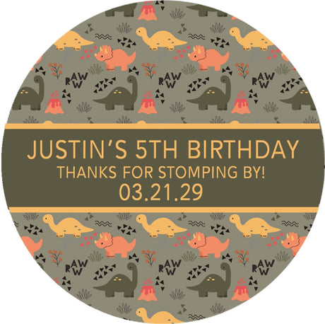 modern dinosaur birthday sticker with minimal dino pattern and neutral tones