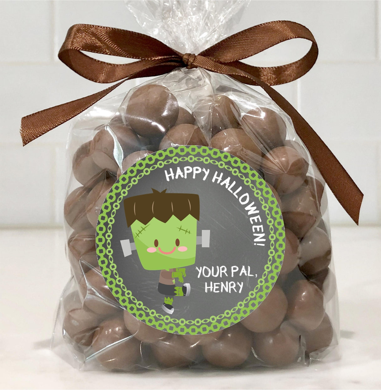 monster halloween party sticker with green accents