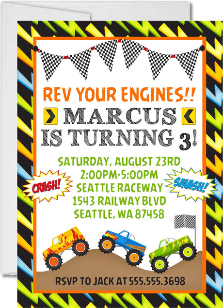 monster truck invitation cards