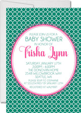 moroccan baby shower invitations teal geometric lattice design