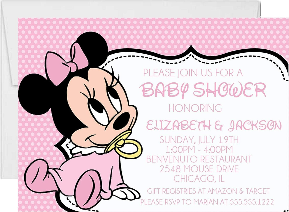 mouse baby shower invitations pink cartoon polka dot design
