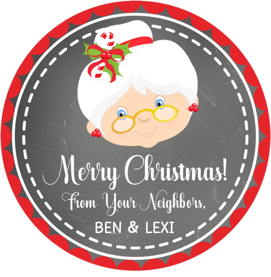 mrs claus christmas personalized gift label