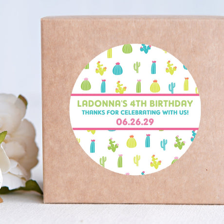 multicolor cactus pattern birthday sticker