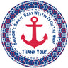nautical anchor baby shower sticker with red and blue rope border