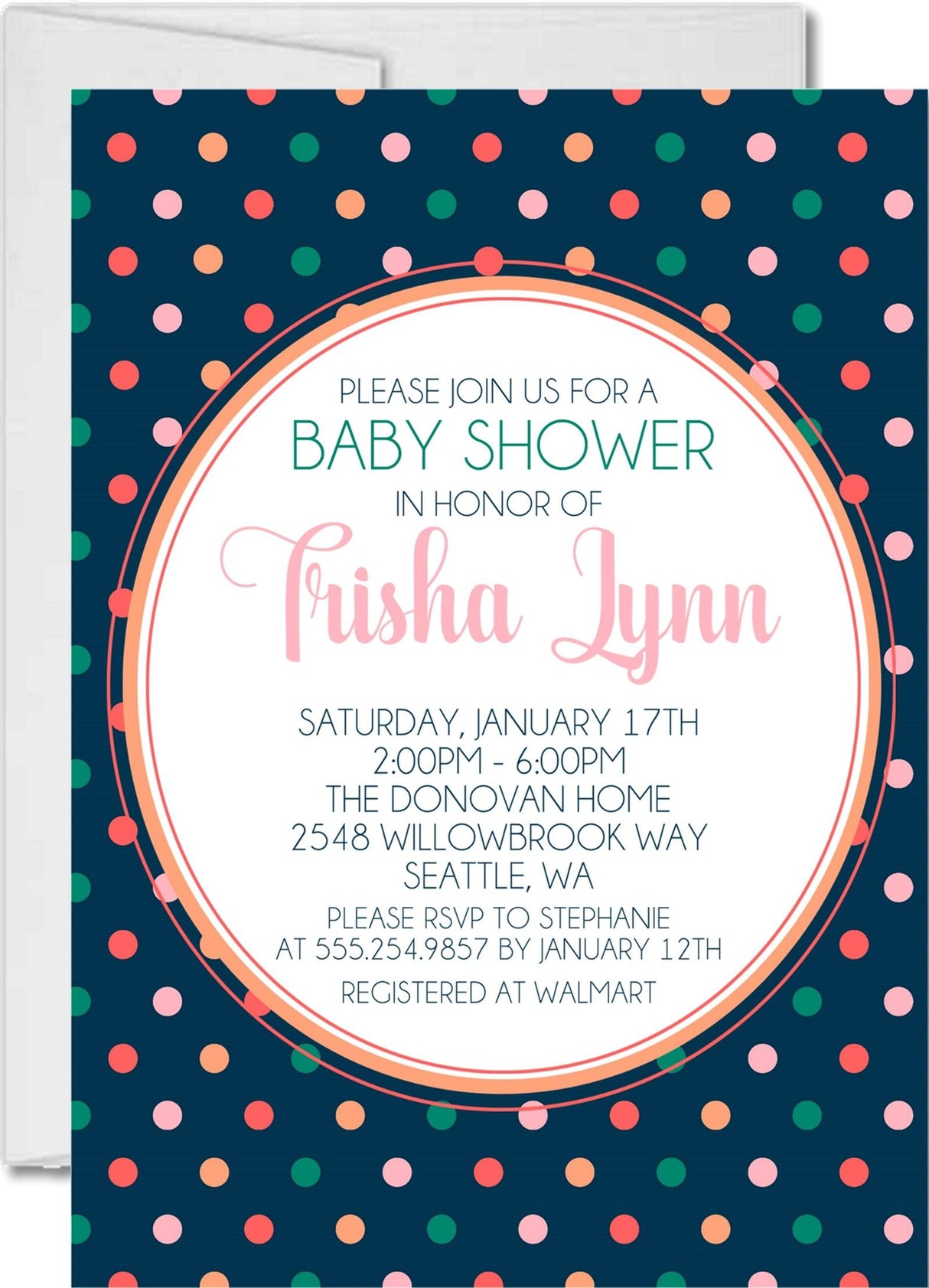 navy baby shower invitations modern polka dot theme