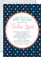 navy baby shower invitations modern polka dot theme