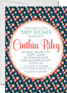 navy floral baby shower invitations coral flower pattern design
