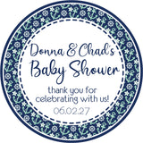 navy nautical anchor baby shower sticker with anchor pattern border