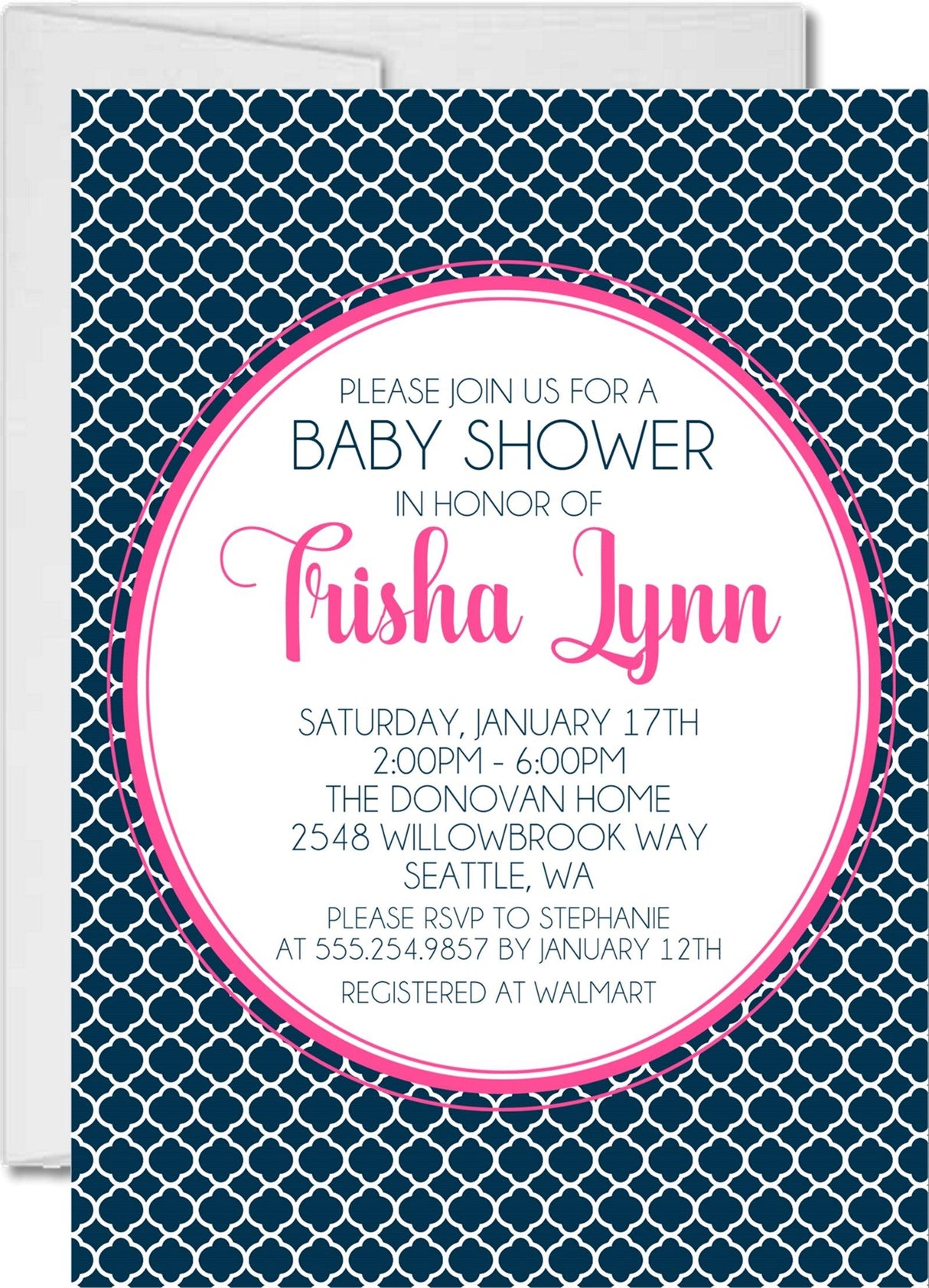 navy pink moroccan baby shower invitations modern pattern theme