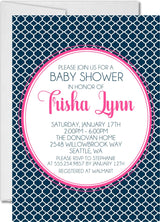 navy pink moroccan baby shower invitations modern pattern theme
