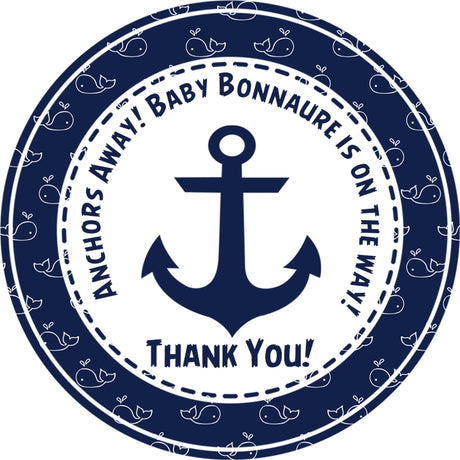 navy whale pattern anchor baby shower favor sticker design