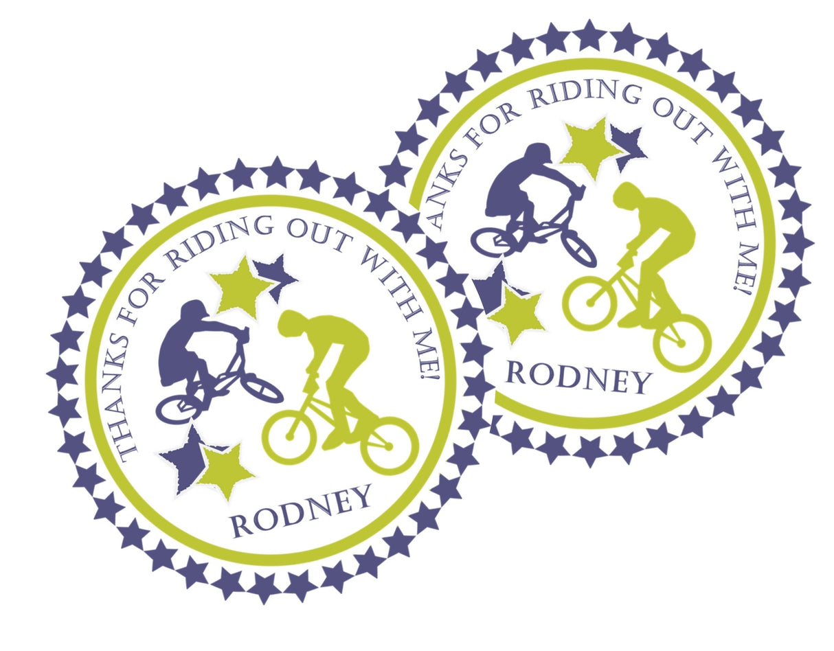navy yellow bmx birthday sticker with riders