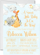 neutral orange elephant baby shower invitations pastel watercolor design
