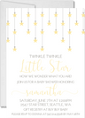 neutral yellow twinkle twinkle baby shower invitations hanging star design