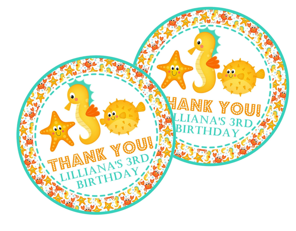 ocean animals party favor label