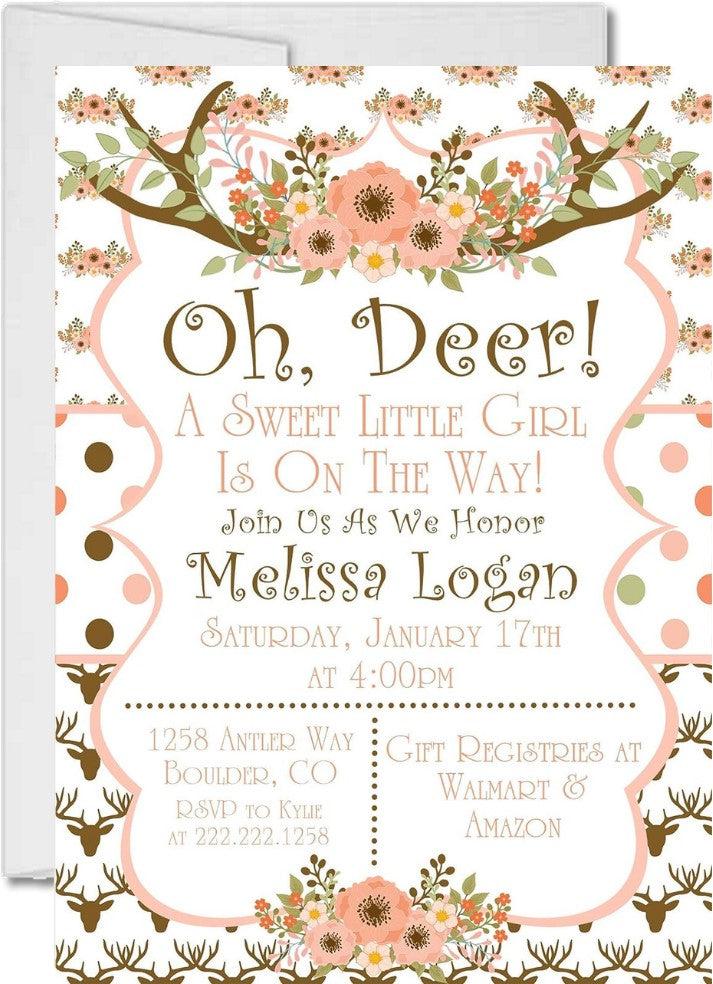 oh deer baby shower invitations woodland antler design