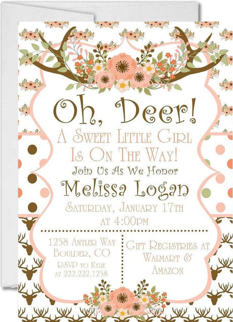 oh deer baby shower invitations woodland antler design