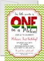 one in a melon watermelon 1st birthday invitations green chevron theme
