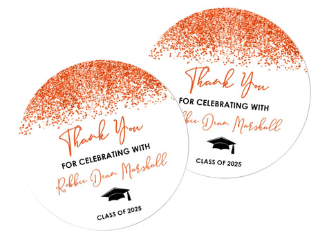 Sheet of orange graduation stickers – printed glitter look