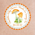 orange mushroom baby shower sticker with scalloped border