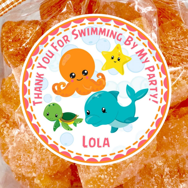 orange ocean animals birthday stickers