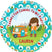 outdoor adventure party sticker with camping icons and character