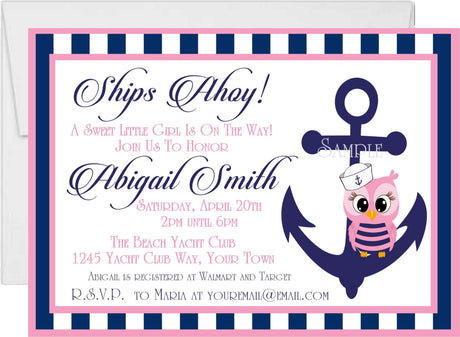 owl anchor baby shower invitations coastal sailor theme