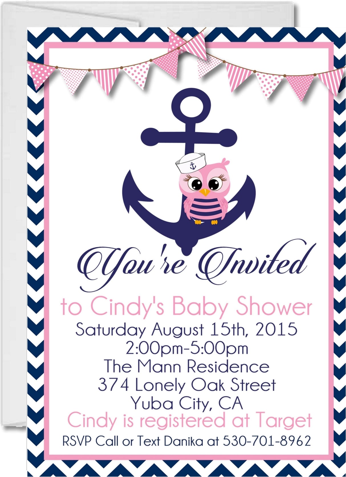 owl nautical baby shower invitations pink navy anchor design