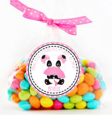 panda baby shower sticker with pink bow 