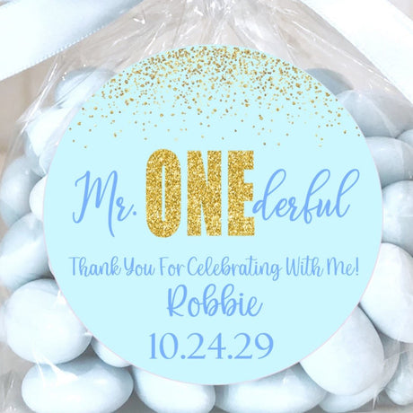 pastel blue onederful birthday stickers